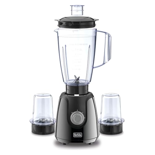 Black & Decker Blender with Grinder Mills, 400W Power, 1.5L with 300ml 2 Grinding Mills, Stainless Steel Blades and Two Pulse Control for Fine and Grinding of Coffee Herbs, 2 years warranty, BX440-B5