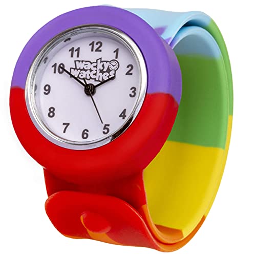 Multicolour Wacky Watch Slap On Strap Fast Fit Kids Childrens Silicone Band Unisex Instant Fit Any Size for Boys and Girls Learn to Tell The Time