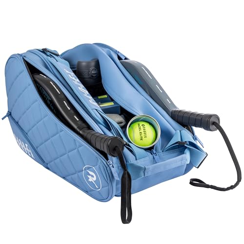 Raquex Elite Quilted Padel Racket Bag (Up to 4 Racquets) ??Blue or Black - Faux Leather Padel Bag for Men and Women Padded Padel Racket Protector Bag - Luxury Padel Gift
