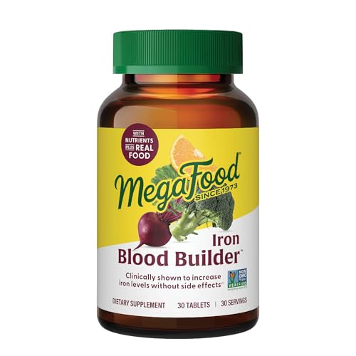 MegaFood Blood Builder - Vegan Iron Supplement Clinically Shown to Increase Iron Levels without Side Effects - Iron Supplement for Women with Vitamin C, Vitamin B12 and Folic Acid - 30 Tabs