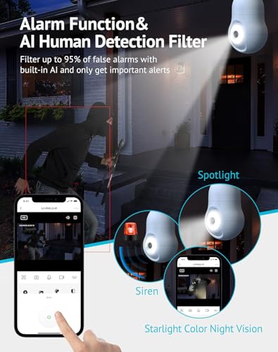 LuminLi 4MP Bulb Security Camera 2.4GHz,360° 2K Security Cameras Wireless Outdoor Indoor Full Color Day and Night,Motion Detection,Audible Alarm,Easy Installation (2.4GHz, White)