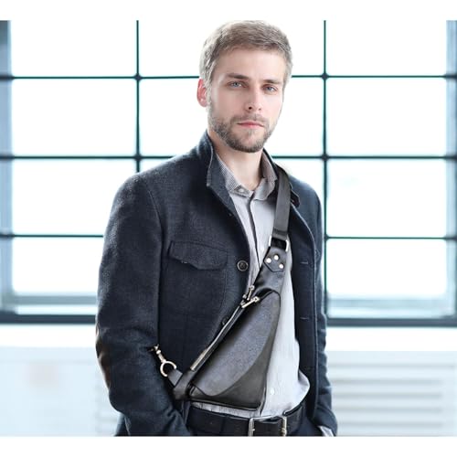 Azonee Crossbody Bag Leather Sling Bag, Men Chest Bag Anti Theft Water-Resistant Crossbody Bag Classic Design Shoulder Bag, for Outdoor Business Work Travel Hiking Camping