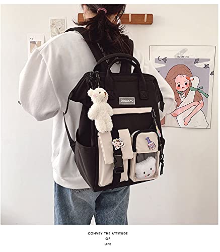 zyxddd Kawaii Backpack with Kawaii Pin and Accessories Cute Kawaii Backpack for School Bag Kawaii Girl Backpack Cute (Black)