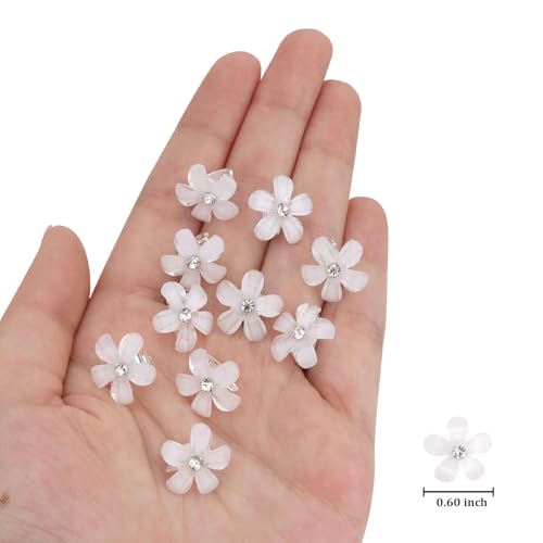 30 Pcs Mini White Rhinestone Flower Hair Clips for Girls, Cute Hair Claw Clips for Women, Decotative Wedding Bridal Hair Barrettes and Pins for Brides Parties Festivals (White)