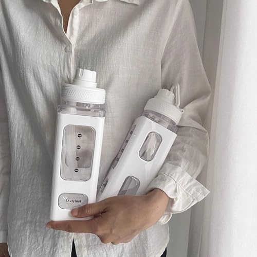 ChicAbode Large Kawaii Water Bottle with Straw and Sticker, Cute Bear Water Bottles, Portable Square Drinking Bottle, Leak Proof Juice Tea Water Cup, for Women and Girl, White, 900ml, 30oz