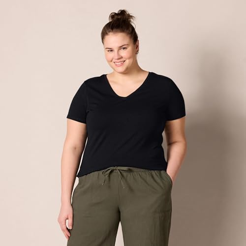 Amazon Essentials Women's Classic-Fit Short-Sleeve V-Neck T-Shirt, Pack of 2, Olive/Black, X-Large