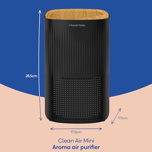 Russell Hobbs Air Purifier for Bedroom and Home 100m³/h CADR, Carbon Filter 99.95% Catches Bacteria, Allergy Odor Dust, LED Screen, Mini Clean Air Scent, Scandi Wood Effect