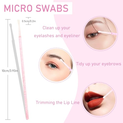 TORMEN 120pcs Makeup Applicator Beauty Kits, Eyelash Brush, Disposable Micro Cotton swab Brush,Lipstick Lip Gloss Wands Applicator for Eyelash Extensions, Lipstick Application, Eyebrow Grooming(Pink)