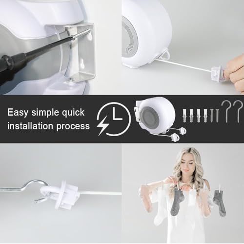 Tazweeq Retractable Clothesline 2x49 Feet Outdoor Indoor, Dual Heavy Duty Clotheslines for Laundry Drying, Wall-Mounted Portable Easy Installation Washing Lines Rope
