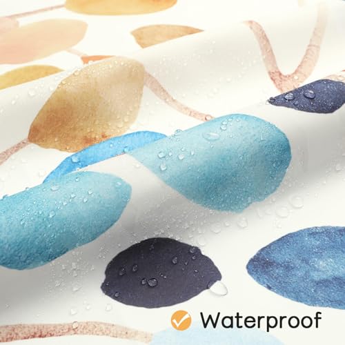 Tazweeq Floral Shower Curtain for Bathroom, Colorful Leaves Fabric Shower Curtain, Abstract Watercolor Painting Cute Botanical Decorative Shower Curtain Set with Hooks (180×180cm)
