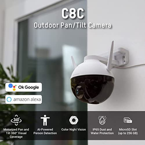 EZVIZ C8C Security Camera, Outdoor PT Surveillance Camera 1080p WiFi with 360° Visual Coverage, Color Night Vision, IP65 Waterproof, Motion Detection, Audio Pick Up, Support 256GB SD Card