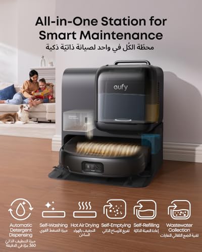 eufy E28 Omni Robot Vacuum Cleaner with Mop, HydroJet System, Portable Deep Cleaner for Carpet, Spot Cleaner, 20,000 Pa Turbo Suction, Zero Tangling, Corner-to-Edge Deep Cleaning, All-In-One Station