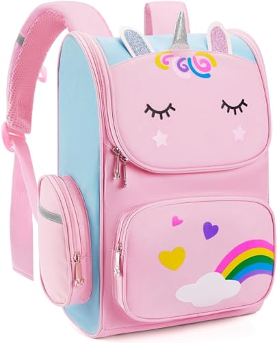 BAOLY Unicorn Backpacks for Kids, Lightweight Pink School Backpack for Girl, Durable & Waterproof Schoolbag, Student Backpack Bag and Primary Kids Backpack 16inch for 5 6 7 8-10 Years Old