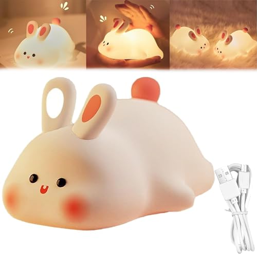 LUYAO Big Face Rabbit Light, 2024 New Cute Silicone USB Rechargeable Night Lamp, 3 Modes Adjustable Brightness Rabbit Silicone Light for Kids Gift