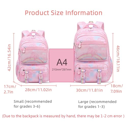 KASTWAVE Girls Backpack, Kids Backpack for Girls with Anti-theft Back Pocket, Lightweight School Backpack, Watrer Resistant, Bookbag for Elementary Primary School, Pink/L