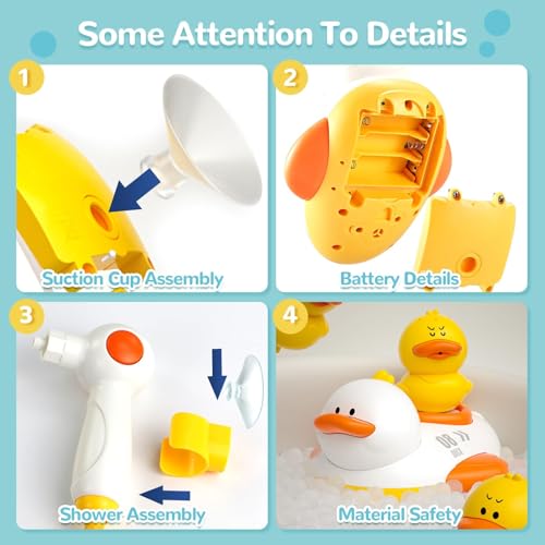 KASTWAVE Bathtub Toys for Kids, Multifunctional Toddlers Shower Sprayer, Yellow Duck Bath Toys with 3 Bath Ducks & 4 Toddlers Shower Sprayer, Water Toys Shower Head