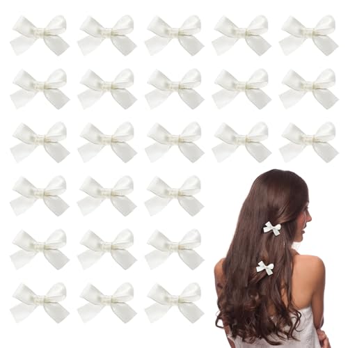 Tazweeq 24 Pieces Mini Bowknot Hair Clips, Small Cute Bows Hair Ribbon Alligator Clips, Charming Hair Accessories, for Every Occasion, for Women Girls, White