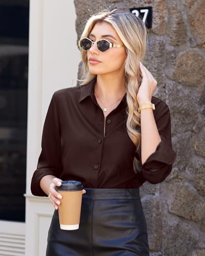 J.VER Womens Button Down Shirt Long Sleeve Solid Dress Shirts Chiffon Work Office Blouse Fashion Basic Business Formal Tops