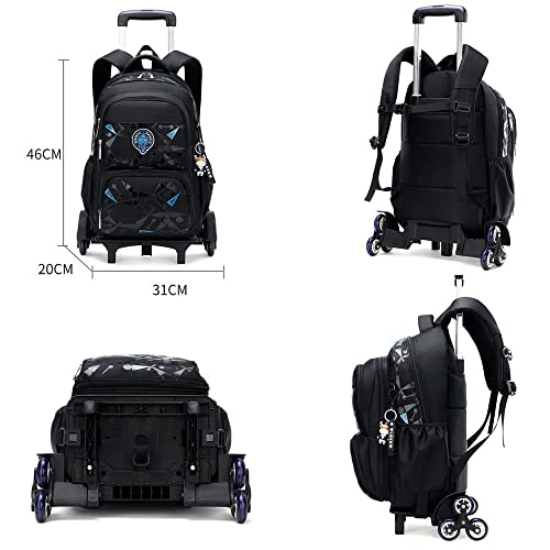 Rolling Travel Backpack Kids Trolley Luggage Bag Primary Junior High School Students Bag with Wheels Girls Boys Large Capacity Wheeled Laptop Bag for Unisex Kids Adults (8002#-Black/Blue)