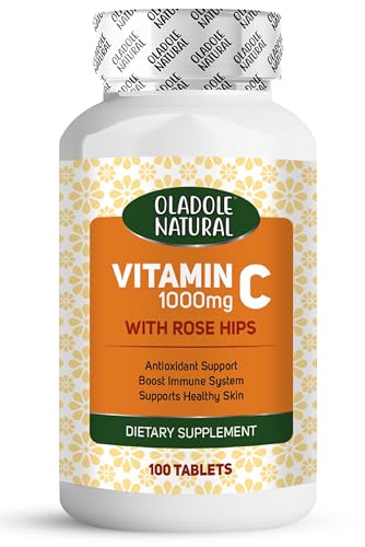 Oladole Natural Vitamin C With Rose Hips- 1000mg (100 Tablets) | Immune Support, Powerful Antioxidant, Boosts Collagen Production, Supports Healthy Skin, Energy & Heart Health | Non- GMO, Gluten Free