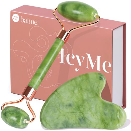 BAIMEI Gua Sha And Jade Roller Tool, Face And Neck Massage Kits, Gua Sha Soothes, Calms And Relaxes Skin, Gifts For Valentine's Day