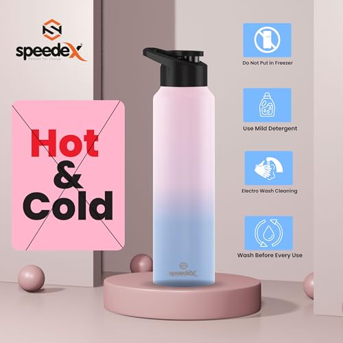 Speedex Stainless Steel 1 Litre Water Bottle for Fridge, School,Gym,Home,Office,Boys, Girls, Kids, Leak Proof(Dual-Pink-Blue Colour, Sipper Cap, Set of 1, 1000 ML)
