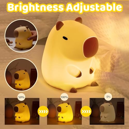 Capybara Night Light, LED Cute Silicone Squishy Animal Lamp, Dimmable Nursery Nightlight, Rechargeable Bedside Touch Lamp for Breastfeeding Toddler Baby Kids Kawaii Gifts Room Decor