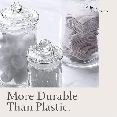 Whole Housewares | Set of 3 Bathroom Canisters - Storage Container Jars - Premium Glass Apothecary Jars with Lids - Small Glass Jars for Kitchen or Bathroom Storage - Decorative Crystal Containers