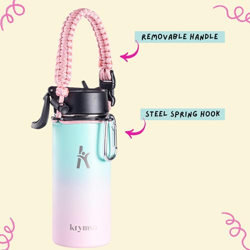 KRYMSO, 500ml Stainless Steel Water Bottle with Ai Stickers for Kids with Straw, Thermos, Insulated Cup, Water 500ml Cotton Candy)