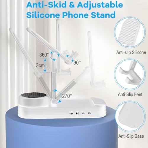 NALACAL Phone Stand with Speaker, HD Surround Sound Bluetooth Speaker, Adjustable Phone Holder, Desktop Tech Gadgets for Women Men Birthday Valentine Present Idea Outdoor Wireless Speaker, White