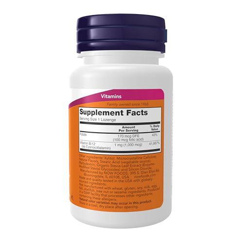 Now Vitamin B12 Supplement 1000 mcg Lozenges With Folic Acid, Pack of 100's
