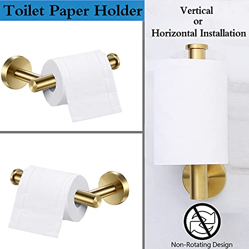 Pynsseu 304 Stainless Steel Bathroom Hardware Accessories Set Brushed Gold 2-Piece Set Includes Hand Towel Ring Toilet Paper Holder Wall Mount Heavy Duty Storage Stainless Steel
