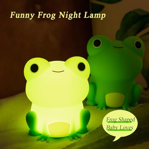 Frog Night Light, Cute Frog Night Lamp Bedroom Nightlight, Soothing Color Change Frog Light, for Girls Boys Teens, USB Rechargeable Silicone Animal Nightlight Christmas Birthday Gifts, Room Decor