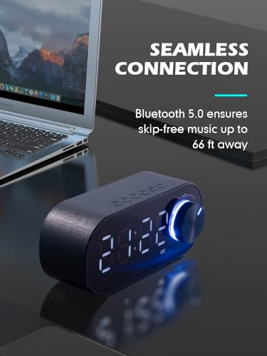 PowerPro G22 Portable Bluetooth Speaker 360° HD Stereo Super Bass with Digital Alarm Clock LED Display Night light Support AUX Cable and USB rechargeable for Our door Travel (Black)