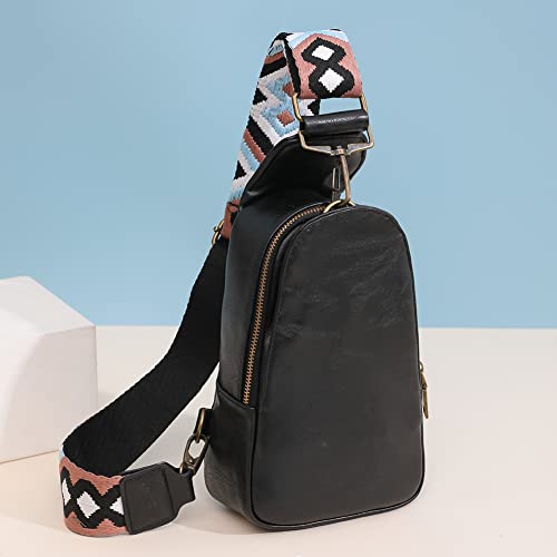 WINSEAD Sling Bag for Women Fanny Pack Crossbody Bags for Women Chest Bags Cross Body Purse PU Shoulder Backpack, A - Black, Black Bag, Crossbody