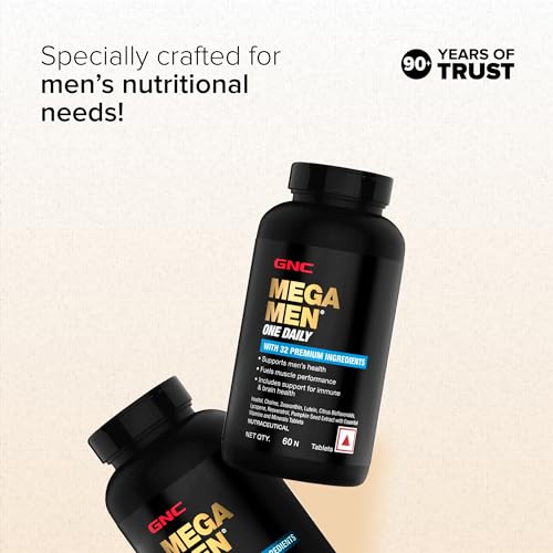 GNC Mega Men One Daily Multivitamin | 60 Tablets | 32 Premium Ingredients | Promotes Men's Well-Being | Supports Muscle Function | Boosts Immunity | Improves Memory & Focus | Formulated In USA