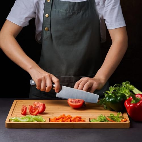 THE WHITE SHOP Large Bamboo Wood Cutting Board for Kitchen, Cheese Charcuterie Board with 3 Built-in Compartments and Juice Grooves (Size : 413-314-15mm)