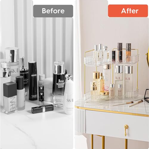 Angju 2-Tier Corner Bathroom Counter Organizer, Bathroom Countertop Perfume Tray and Vanity Organizer, Makeup Cosmetic Storage, Corner Storage Organizers for Bathroom,Dresser,Kitchen (White)