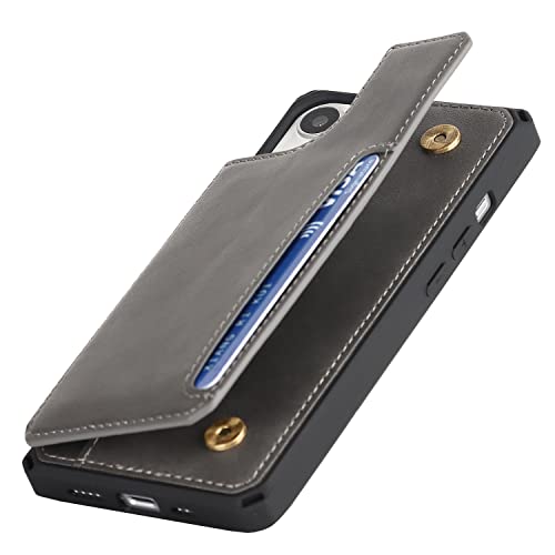 iCoverCase iPhone 11 Case, Wallet Card Holder Case [4 Card Slots] [with Lanyard] PU Leather Flip Shockproof Cover for iPhone 11 - Gray