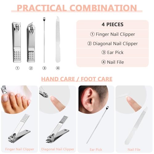 4 Sets Manicure Set Nail Clippers Pedicure Kit Stainless Steel Professional Pedicure Set Grooming Kits Nail Care Tools with Luxurious Travel Case for Nail Care