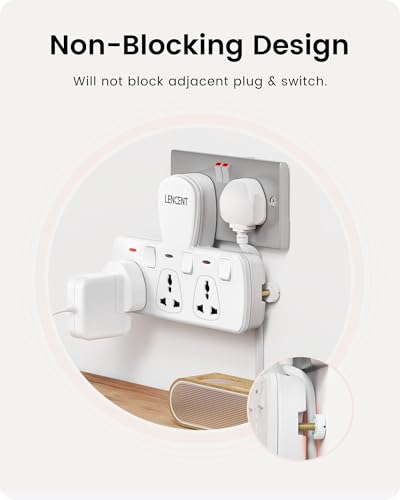 LENCENT Multi Plug Extension Socket, 3 Way Electrical Outlet Extender, Wall Charger, Universal Plug Adapter, Charging Station for Home, Office, Kitchen, Individually Switched