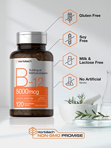 HorbÃ¤ach B12 Sublingual Methylcobalamin | 5000mcg | 120 Fast Dissolve Tablets | Vegetarian, Non-GMO and Gluten Free Supplement | by Horbaach
