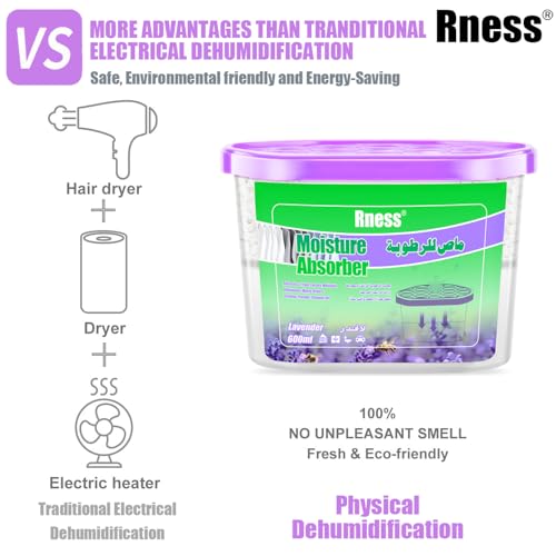 Rness Lavender-Scented Moisture Absorber Boxes,6 Pack Humidity Absorber for Closet Wardrobe Kitchen Bathroom, Moldproof Deodorizing Desiccant Dehumidifier Boxes(600ml 10.5Oz Absorption Per)