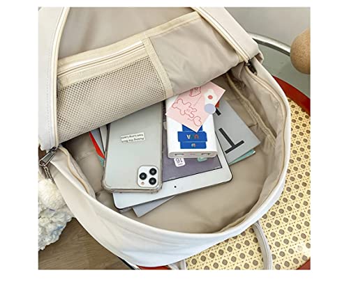 AONUOWE Preppy Backpack with Plushies Cute Backpack for Teen Girls Light Academia Bookbags Solid Aesthetic School Bag