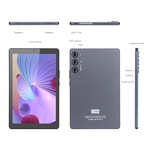 C Idea 9-Inch Android 12 Tablet, 8GB+256GB, 5+8MP Camera, 4G SIM Card Slot, 5G WiFi, GPS, 8000mAh Battery, CM925 (Gray)