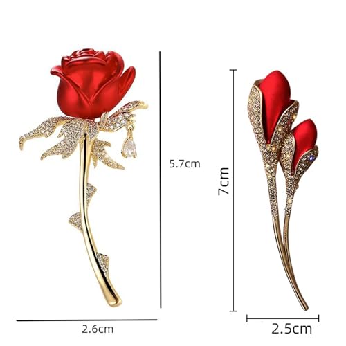 Excefore Rose Flowers Brooches Pins Women's Fashion Crystal Pins Tulip Brooch Alloy Rhinestone Leaf Brooch, Lapel Pins Dress Suit Bouquet Ceremony Accessories Jewelry, 2PCS