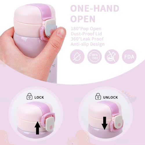 350ml Kids Water Bottles, Kids Stainless Steel Water Bottle BPA-Free, Leak Proof Insulated Water Bottles for Boys and Girls, Reusable Metal Water Bottles-Keep 12 Hours Hot & 24 Hours Cold Pink