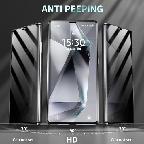 Xihemyfa Anti Peeping Cover for Samsung Galaxy S24 Ultra, Metal Frame Case Magnetic Adsorption Shockproof and Anti-Scratch 360?, Anti-Peeping Tempered Glass Privacy Protective Case, Gold