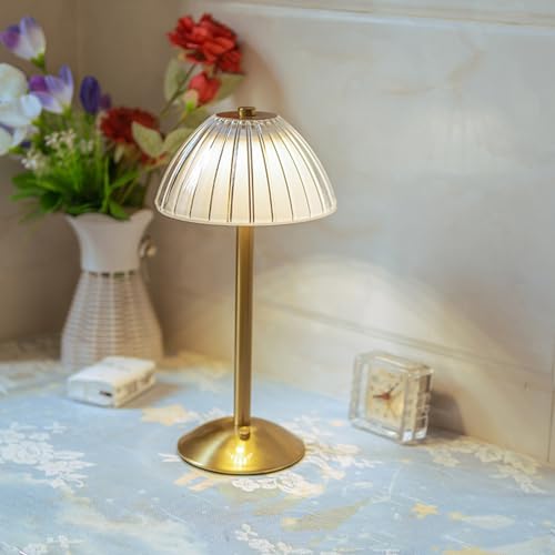 ZOTIKA® Cordless Table Lamp, Rechargeable Battery Operated Lamp, LED Touch Lamp, 3 Color Dimmable and Adjustable Brightness, Nightstand Lamp, Bedside Lamp, Desk Lamp Vintage Gifts (Gold Table Lamp)