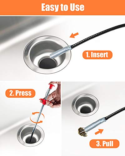 LONGGUI 25in & 24in Drain Clog Remover Tool (7pcs), Clears Hair Clogs in Sinks, Tubs & Toilets
